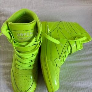 Neon Green Wedge High-Top Sneakers